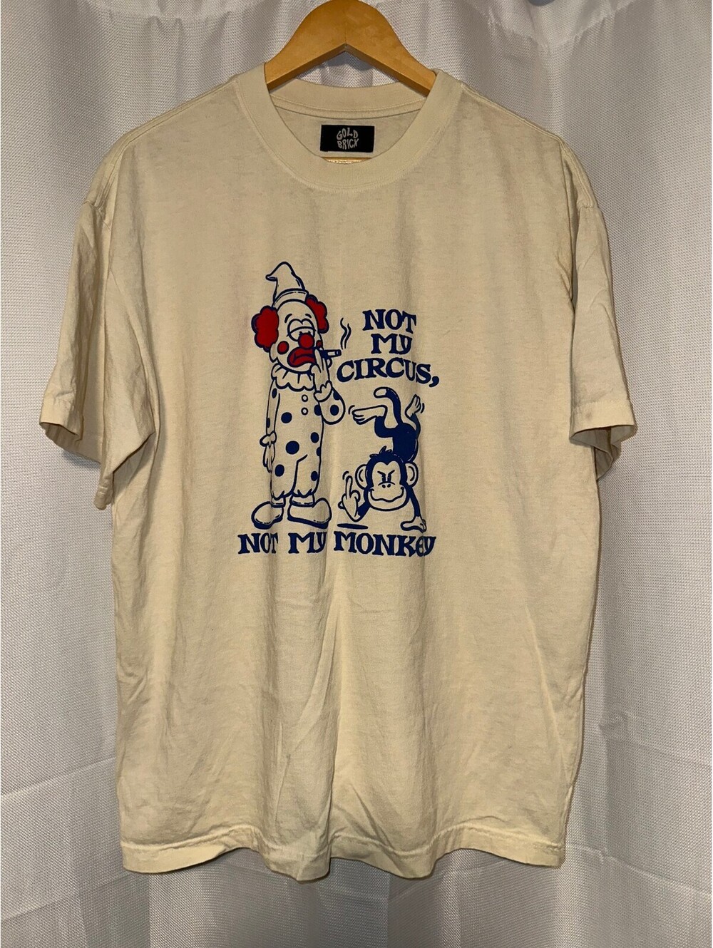 VTG Gold Brick 90s Cream Graphic T-Shirt Not My Circus L